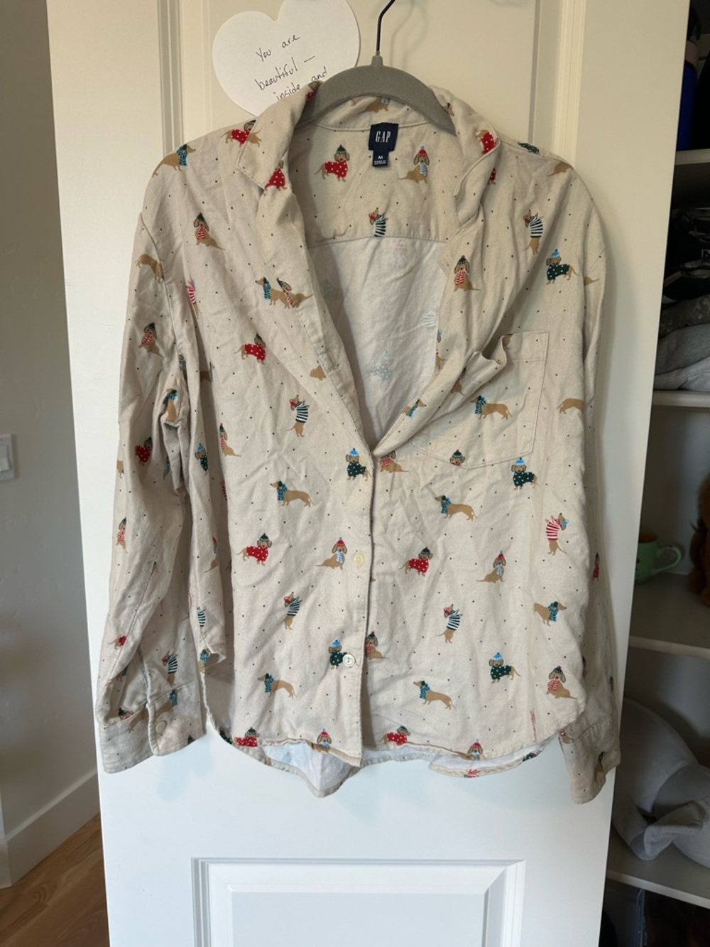 GAP Flannel PJ set. Festive  Dachshund  Multicolor Print